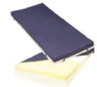 Foldable foam sleeping pad with a dark cover.