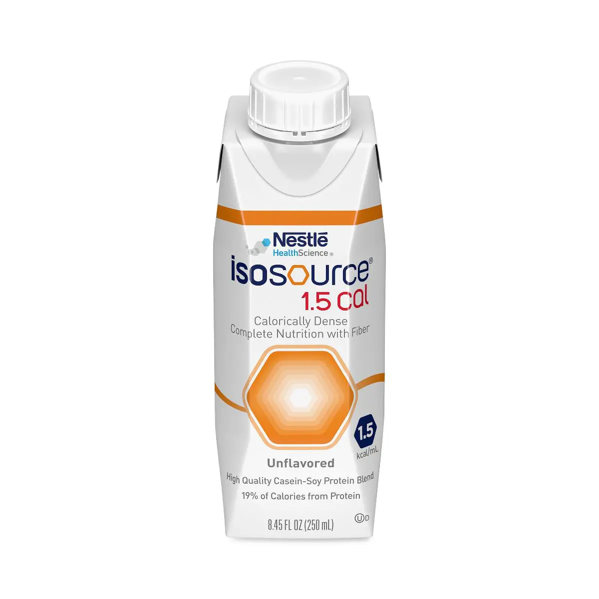 A carton of Nestlé Isosource 1.5 Cal nutritional drink.
