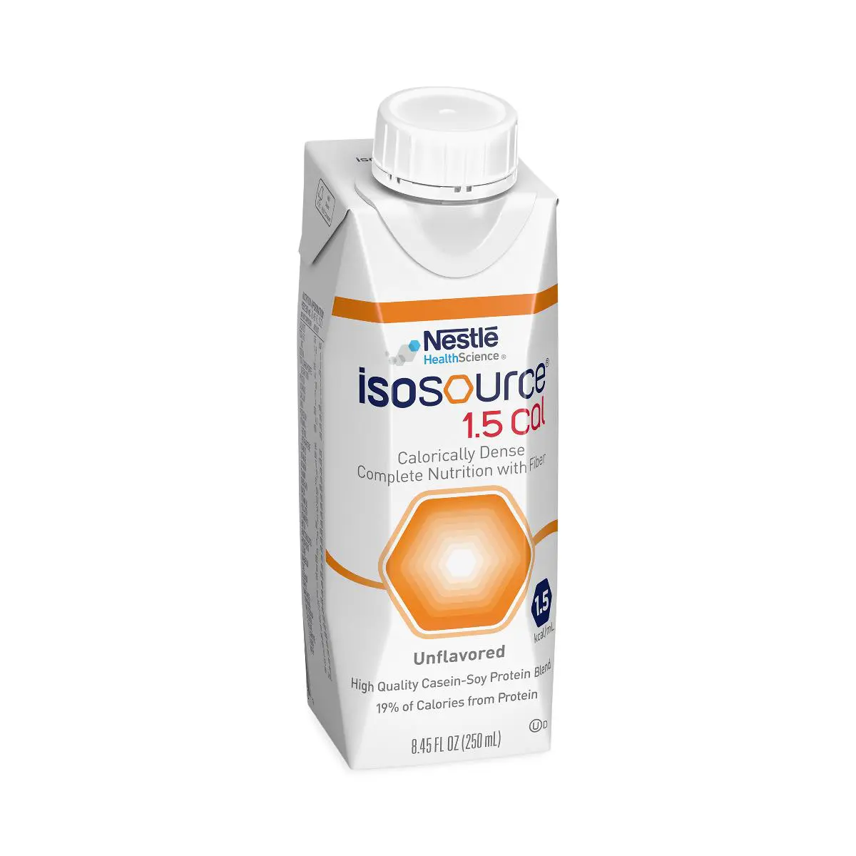 A carton of Nestlé Isosource 1.5 Cal nutritional drink.