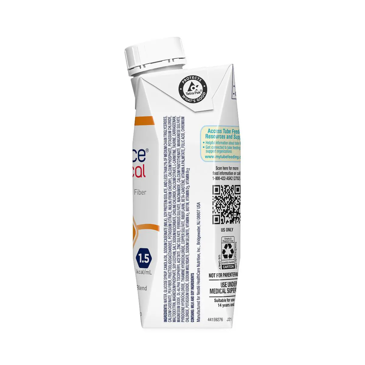 Small carton of milk or juice with nutritional info and barcode.