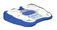 Blue and white inflatable water tube with handles.