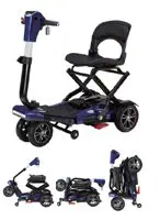 Compact electric mobility scooter with foldable design and comfortable seat.