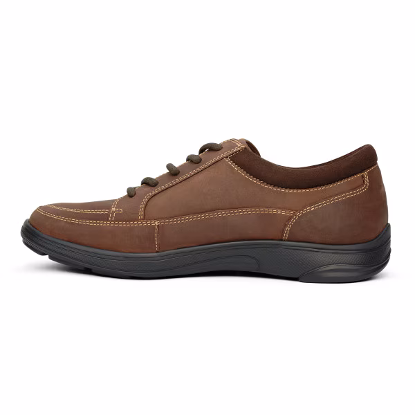 Brown casual men's sneaker with black sole.
