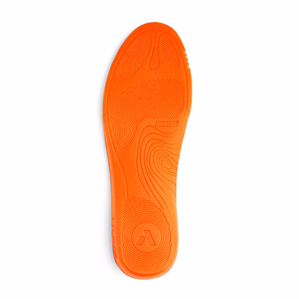 Bright orange shoe insole with textured surface for comfort.