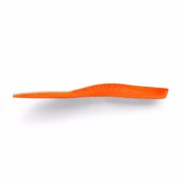 Orange soft plastic fishing lure with a streamlined shape.