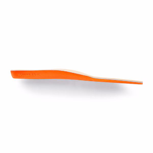 Orange plastic spatula with a flat edge.